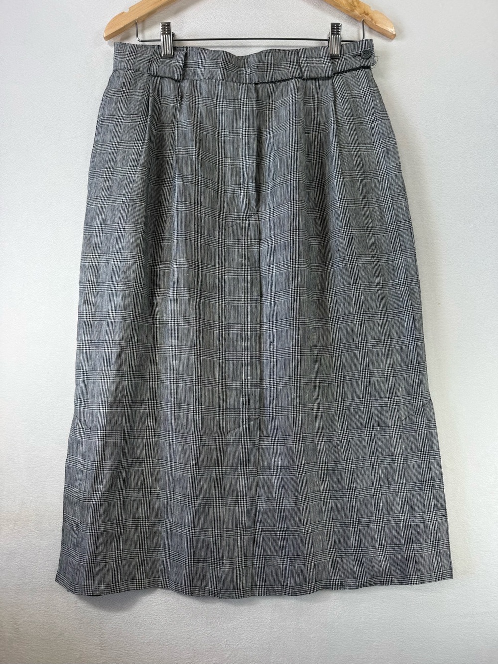 Vintage Mondi Gray Plaid Midi linen Skirt  size 32